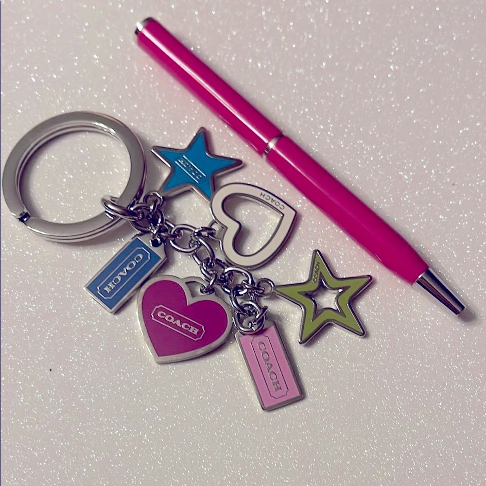Coach Pink Pen and Charm Keychain Set